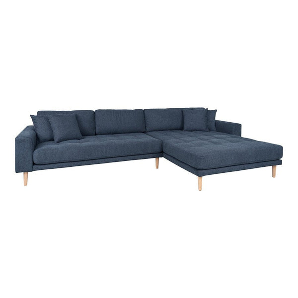House Nordic Sofa Grå / B290xL170xH76 cm Lido Lounge Sofa, højrevendt i mørkeblå med fire puder og natur træben Fra House Nordic B290xL170xH76 cm