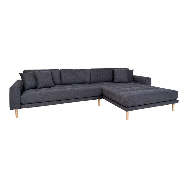 House Nordic Sofa Grå / B290xL170xH76 cm Lido Lounge Sofa, højrevendt i mørkegrå med fire puder og natur træben Fra House Nordic B290xL170xH76 cm