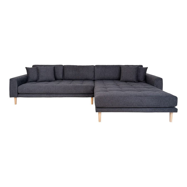 House Nordic Sofa Grå / B290xL170xH76 cm Lido Lounge Sofa, højrevendt i mørkegrå med fire puder og natur træben Fra House Nordic B290xL170xH76 cm