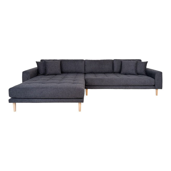 House Nordic Sofa Grå / B290xL170xH76 cm Lido Lounge Sofa, venstrevendt i mørkegrå med fire puder og natur træben Fra House Nordic B290xL170xH76 cm