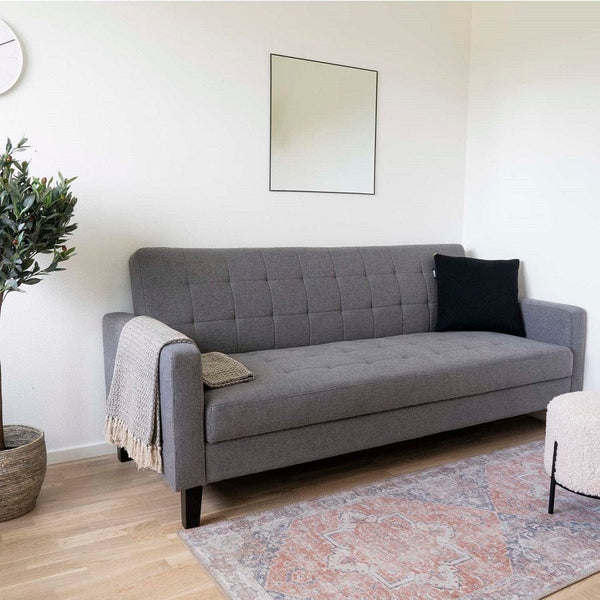 House Nordic Sofa Grå / B86-109xL204xH81 cm Milton Sovesofa i stof med opbevaring, mørkegrå med natur ben Fra House Nordic B86-109xL204xH81 cm