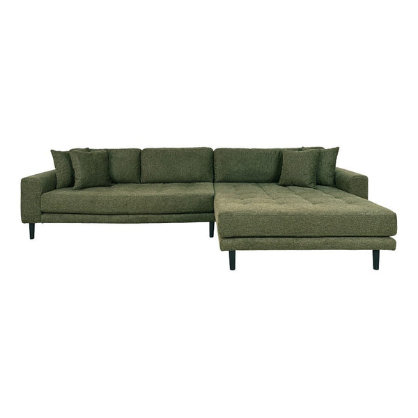 House Nordic Sofa Grøn / B290xL170-92xH76 cm Lido Lounge Sofa, højrevendt i olivengrøn med fire puder og sorte træben Fra House Nordic B290xL170-92xH76 cm