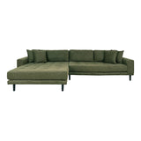 House Nordic Sofa Grå / B290xL170-92xH76 cm Lido Lounge Sofa, venstrevendt i olivengrøn med fire puder og sorte træben Fra House Nordic B290xL170-92xH76 cm