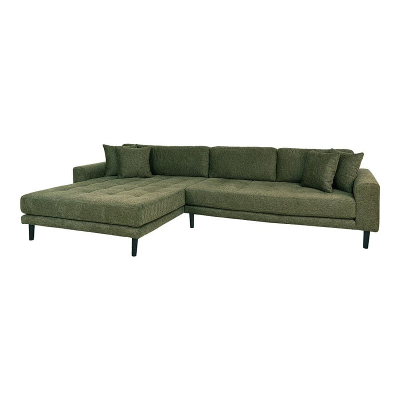 House Nordic Sofa Grå / B290xL170-92xH76 cm Lido Lounge Sofa, venstrevendt i olivengrøn med fire puder og sorte træben Fra House Nordic B290xL170-92xH76 cm