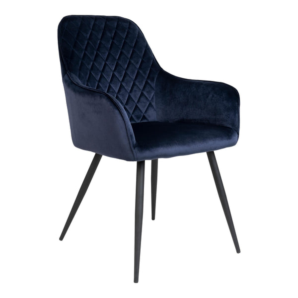 House Nordic Spisebordsstol Blå Harbo Spisebordsstol i velour i blå med sorte ben 2 stk - House Nordic