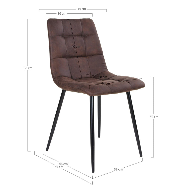 House Nordic Spisebordsstol Brun Middelfart Spisebordsstol i microfiber i mørkebrun med sorte ben 2 stk - House Nordic