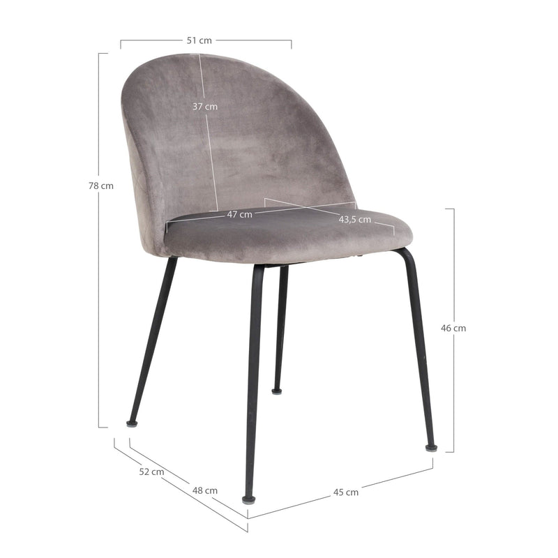 House Nordic Spisebordsstol Grå Geneve Spisebordsstol i velour i grå med sorte ben 2 stk - House Nordic