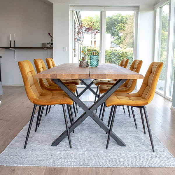 House Nordic Spisebordsstol Gul Middelfart Spisebordsstol i velour i sennepsgul med sorte ben 2 stk - House Nordic