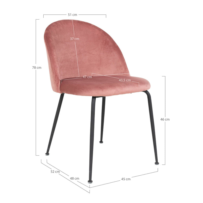 House Nordic Spisebordsstol Rosa Geneve Spisebordsstol i velour i rosa med sorte ben 2 stk - House Nordic
